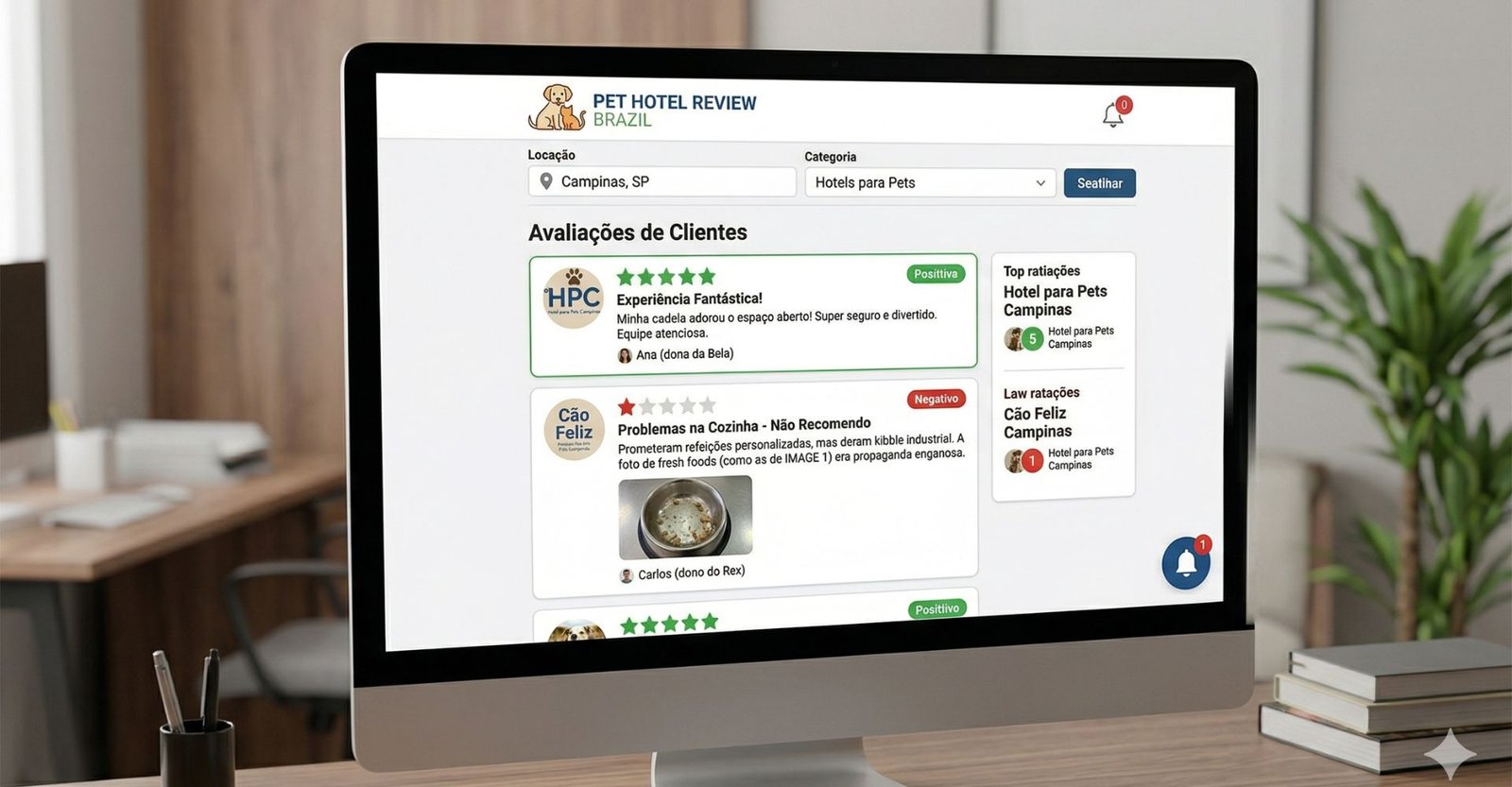 Avaliações online de hotéis para pets