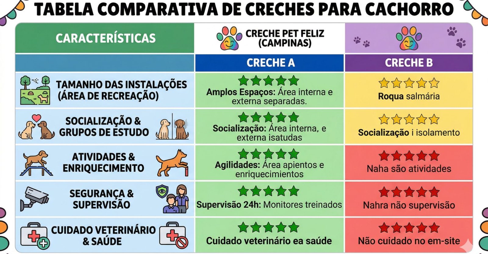tabela comparativa de creches para cachorro