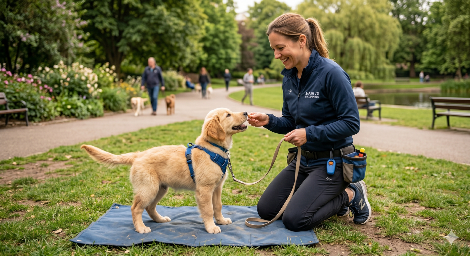 Adestrador profissional treinando cachorro
