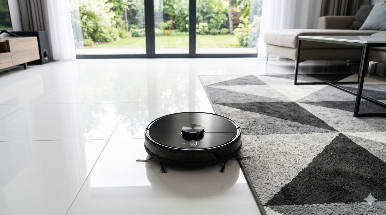 Pelos Nunca Mais! Conheça os 5 Aspiradores que Donos de Pet Amam 4 Aspirador robótico iRobot Roomba j7+ limpando piso de porcelanato, automação doméstica pet friendly.