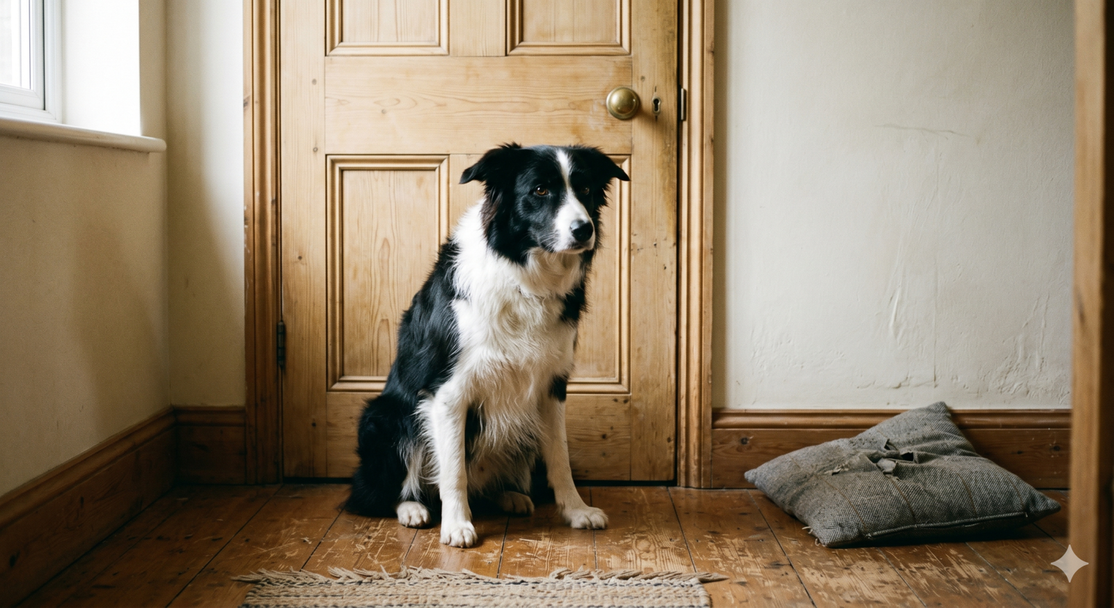 Cachorro com ansiedade de separação arranhando porta e uivando