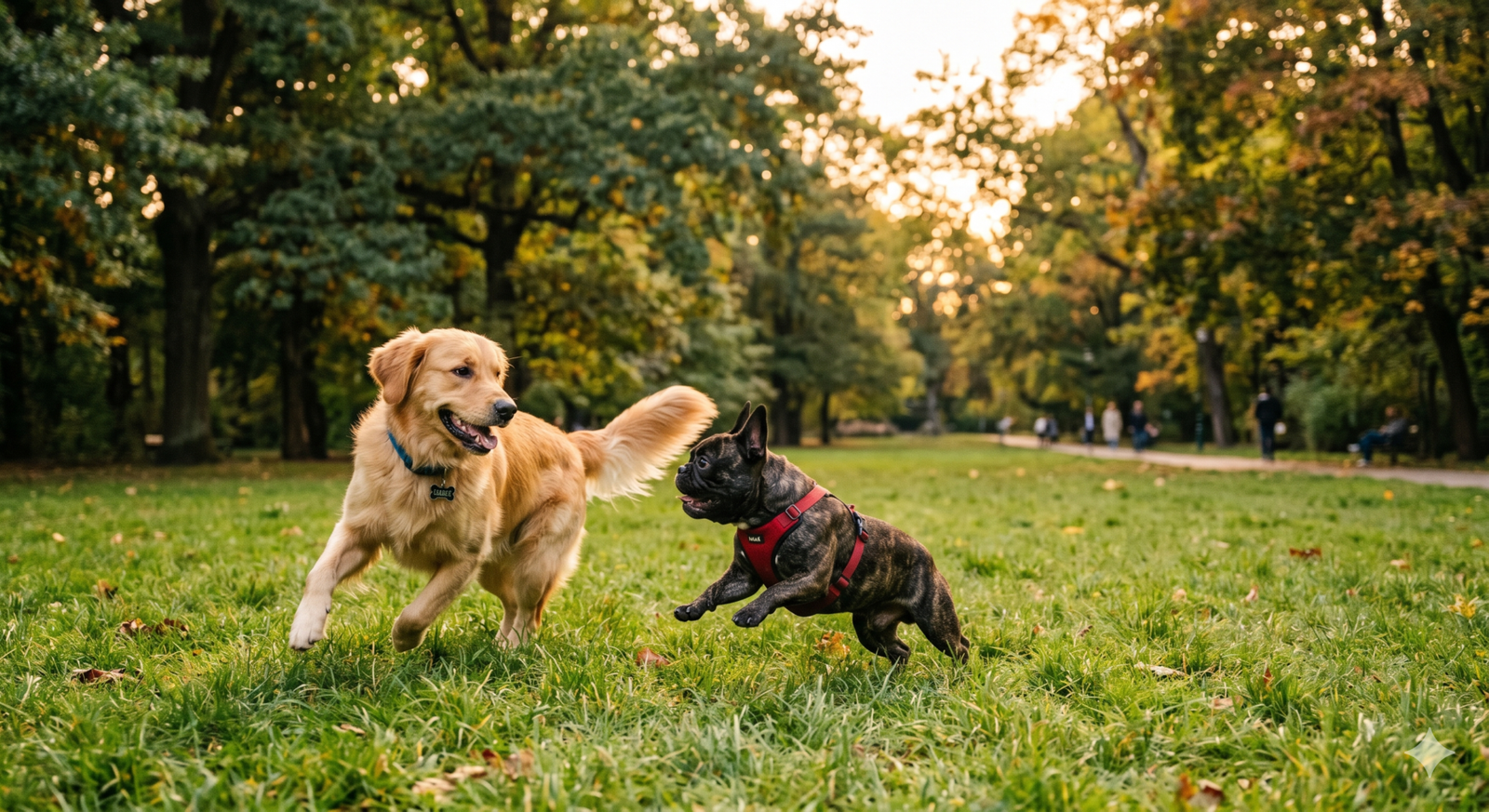 Cães brincando juntos no parque