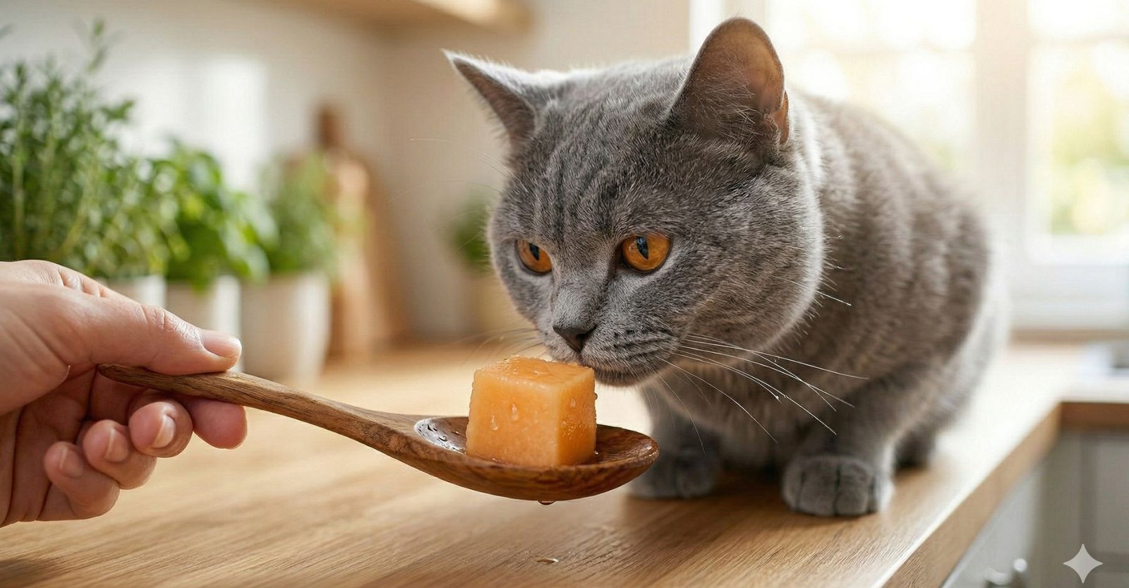 Gato explorando melão como petisco