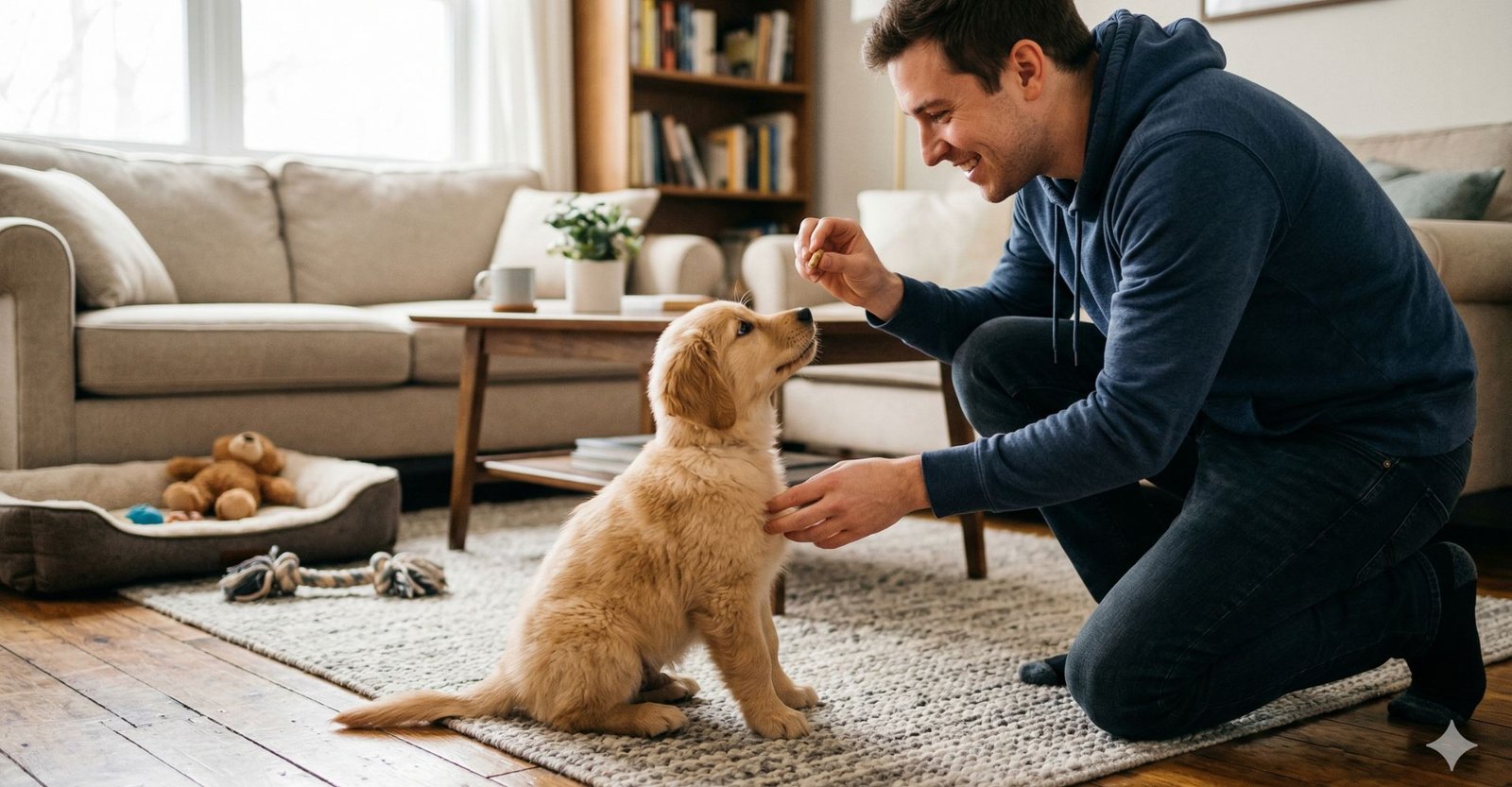 O Guia dos 30 Dias: Como Adaptar seu Filhote sem Choro, Mordidas ou Destruição 16 Treinamento de filhote, comandos básicos, reforço positivo