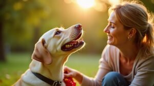 A heartwarming and vibrant scene featuring a happy healthy senior Labrador Retr 1778777812