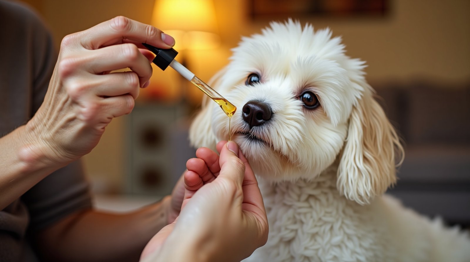 A Chave da Vitalidade: Vitaminas Essenciais Para Seu Cachorro Idoso Viver Melhor Hoje 3 Mulher idosa administrando suplemento vitamínico líquido para seu cão idoso, demonstrando cuidado