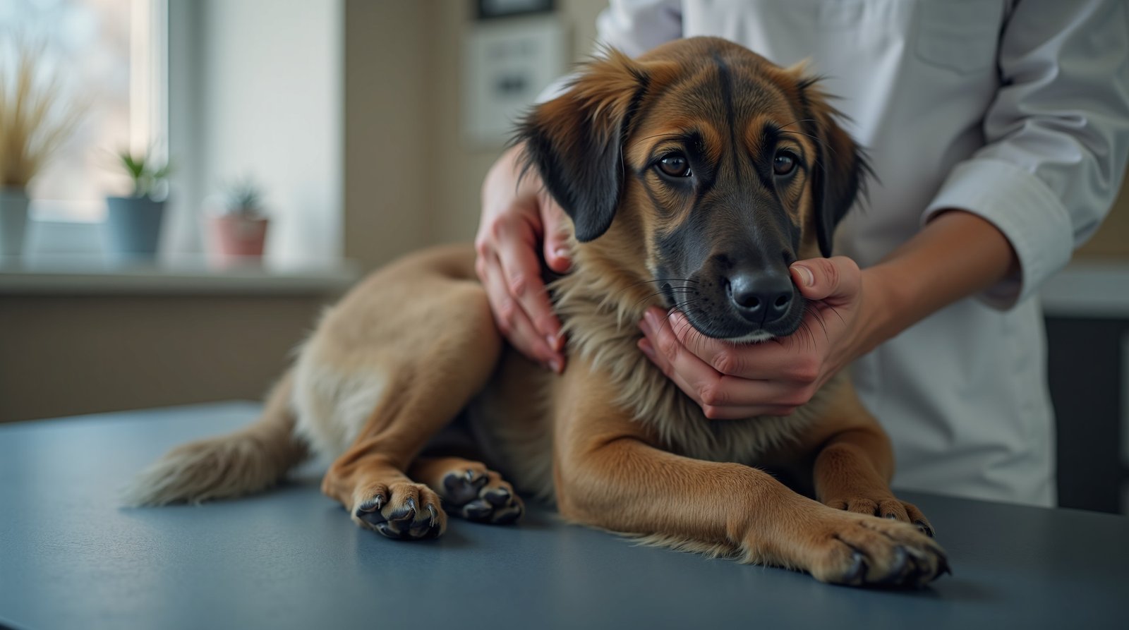 Veterinário examinando a pelagem de um cachorro
