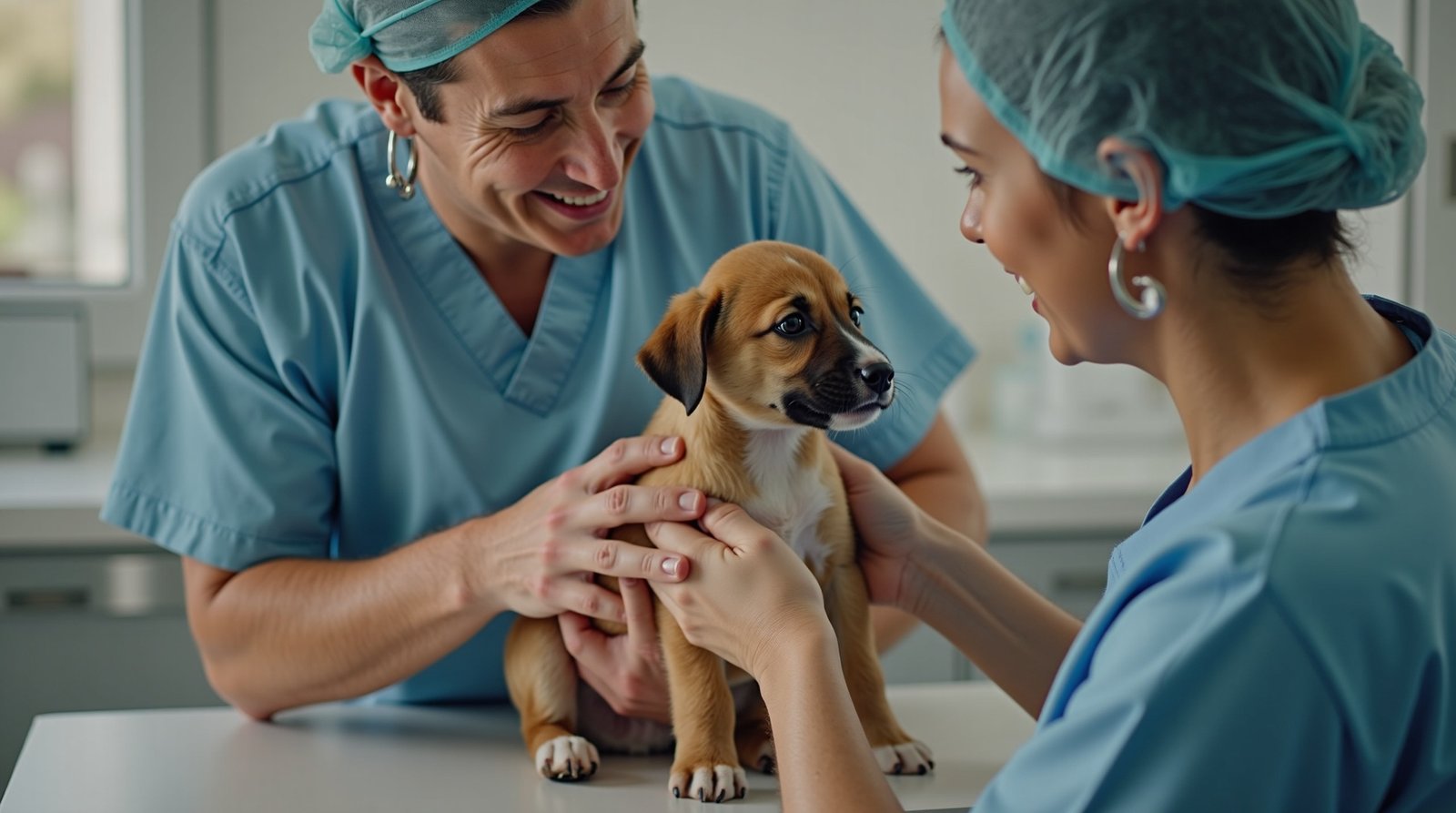 A Jornada de Ter um Pet: O Que Esperar na Primeira Vez 3 Veterinário examinando filhote de cachorro