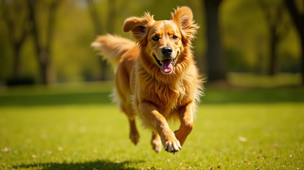 Golden Retriever saudável e feliz, simbolizando a dieta ideal para pets e a saúde animal