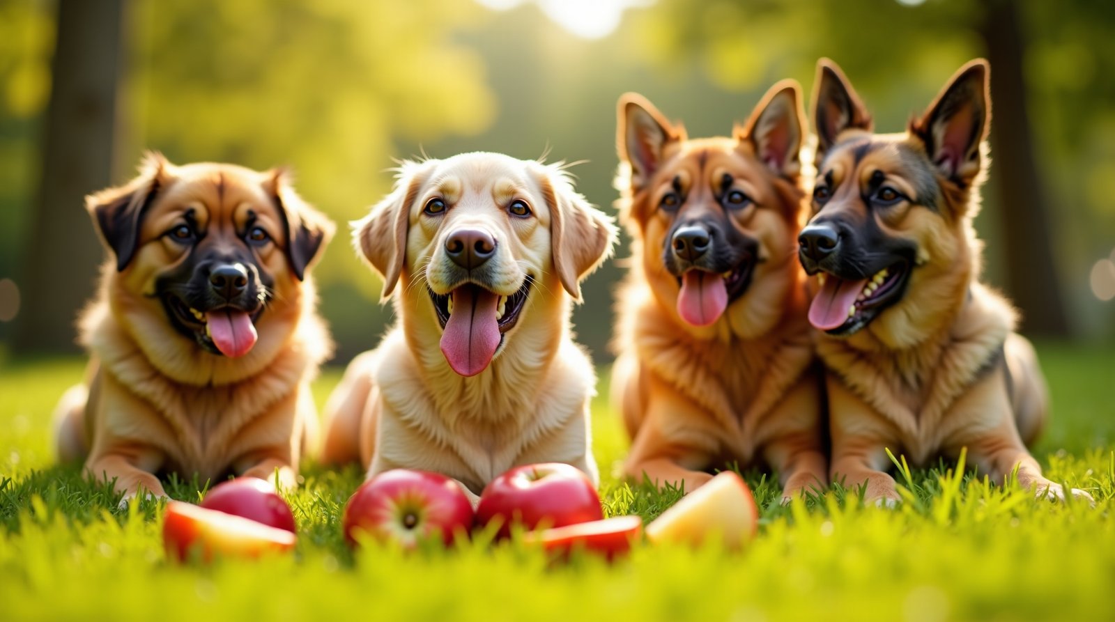 Por que a Maçã Pode Ser o Próximo Superalimento do Seu Cachorro 1 Cachorros comendo maçã em parque