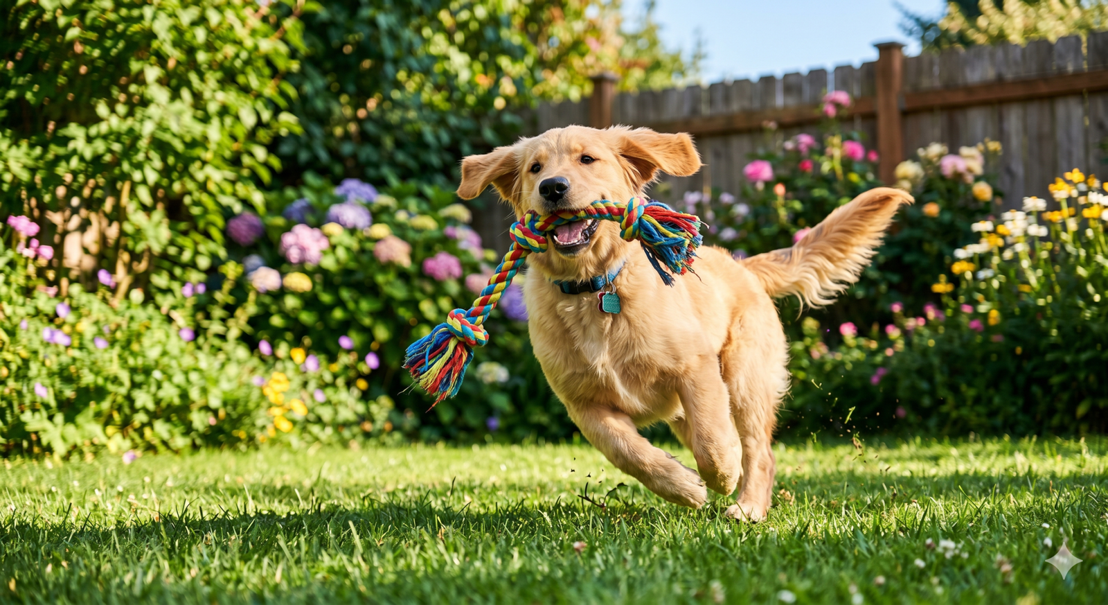 Cachorro brincando com brinquedinho no quintal