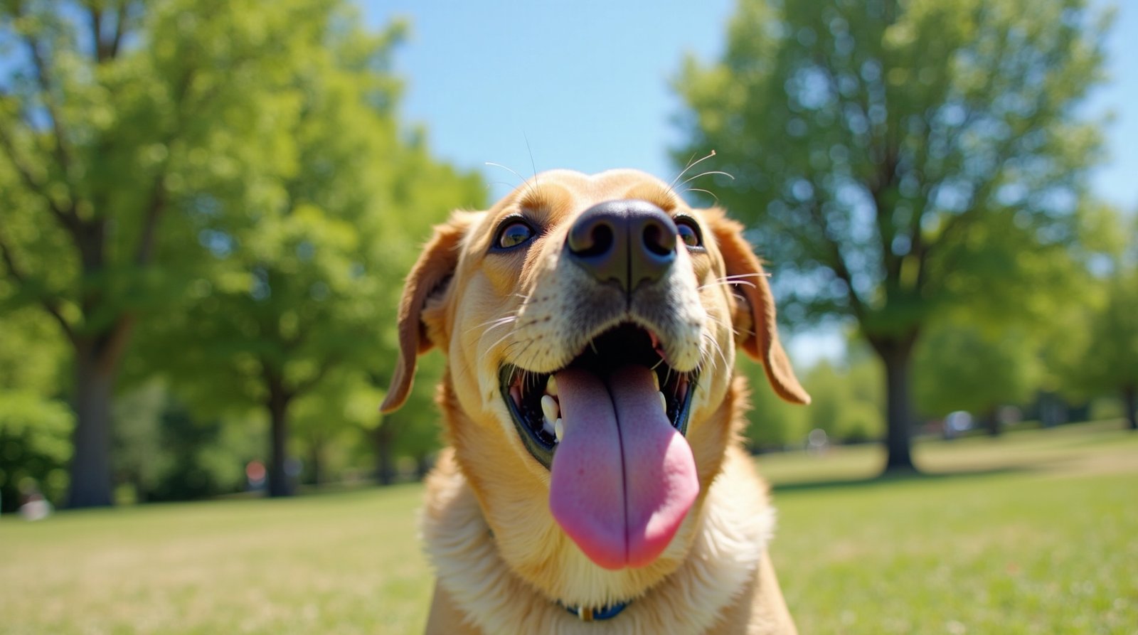 Sintomas e Tratamentos: O Que Fazer Se Seu Cachorro Está Ofegante 2 Cachorro ofegante em um parque ensolarado