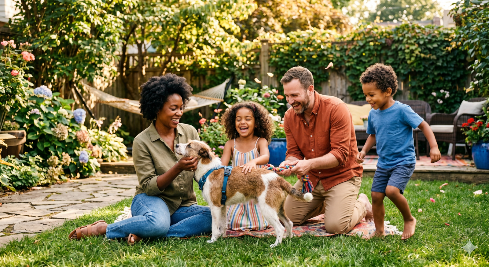 Descubra se ter um pet em casa transforma sua vida para melhor 2 Família brincando com cachorro no quintal