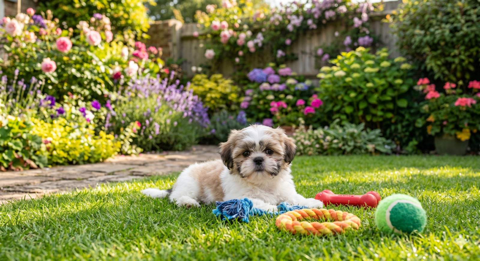 Primeiros Cuidados Essenciais para um Cachorro Saudável e Feliz 2 Filhote de shih tzu brincando no jardim