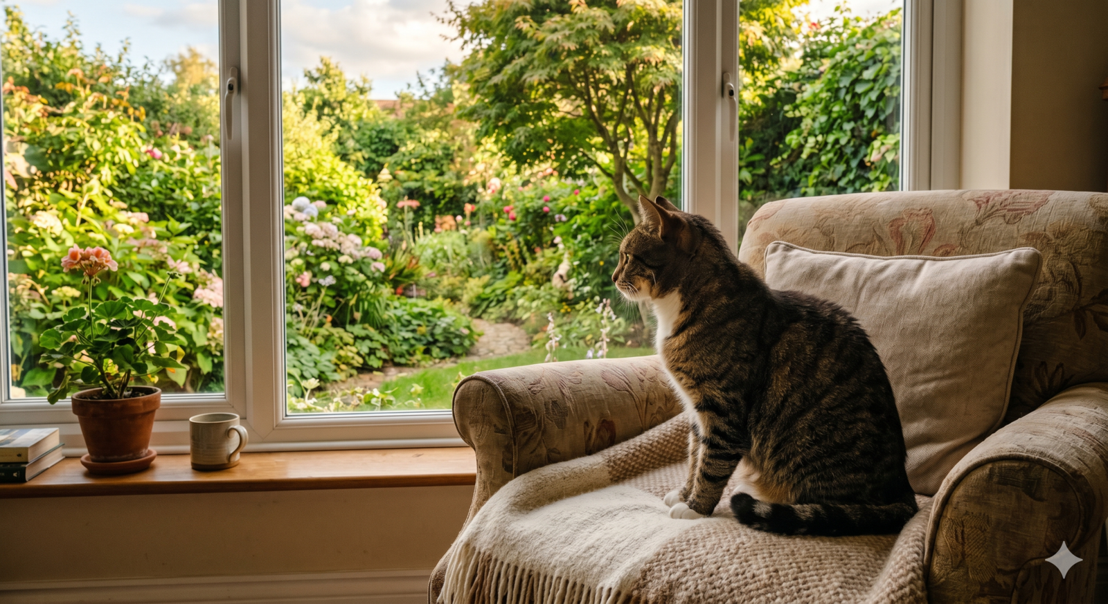 Nova Versão: Transforme a Rotina do Seu Gato com Cuidados Iniciais Perfeitos 4 Gato adulto observando pela janela em ambiente tranquilo
