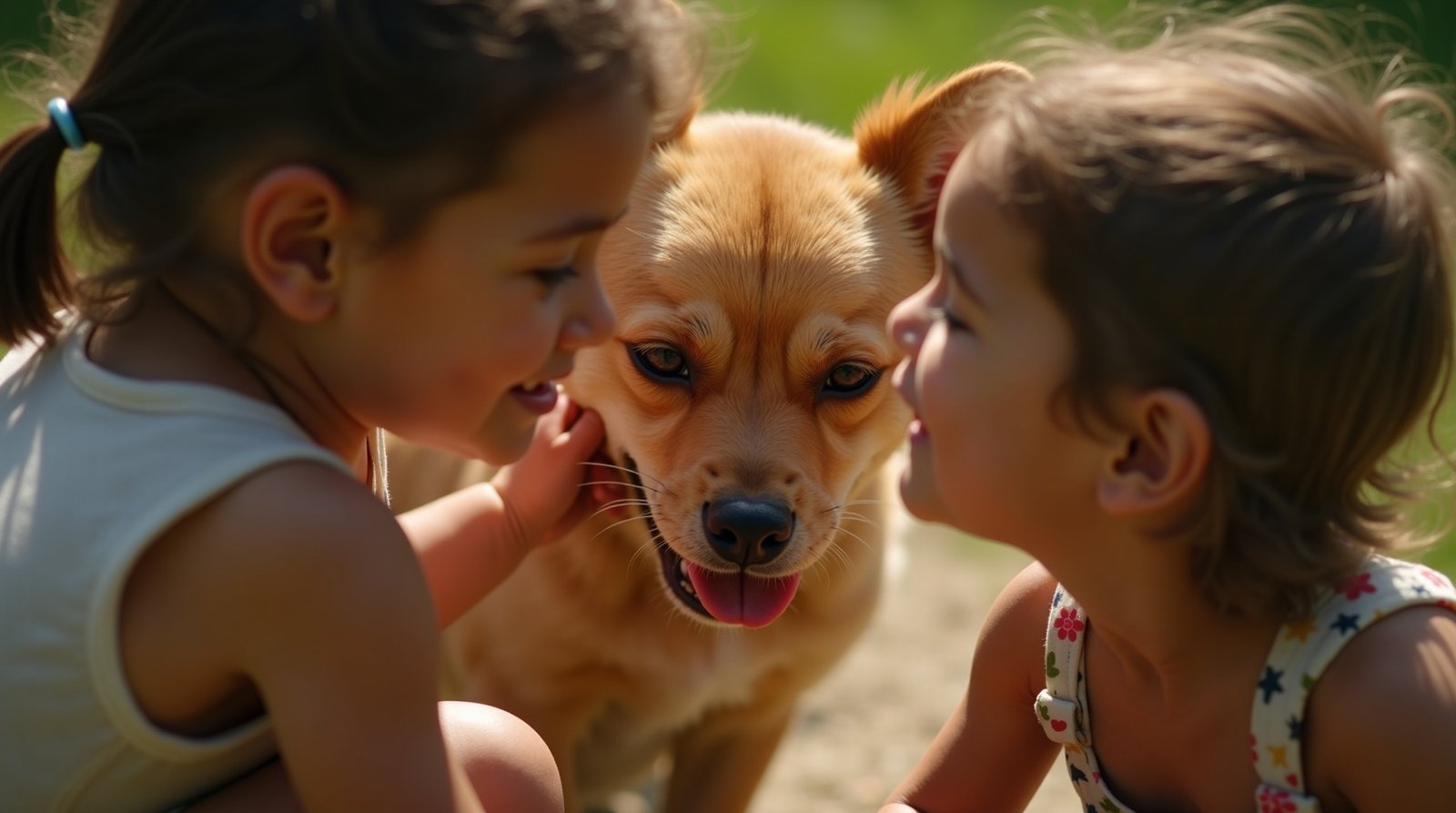 Por Que o Cachorro Caramelo Está Conquistando Corações Este Mês? 2 Imagem de um cachorro caramelo brincando em um parque com crianças, capturando a interação e alegria do momento.