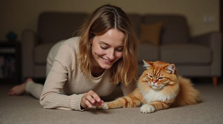 Dono interagindo com cachorro e gato em casa