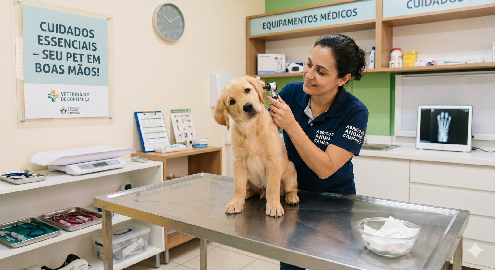 Veterinário cuidando de filhote de labrador