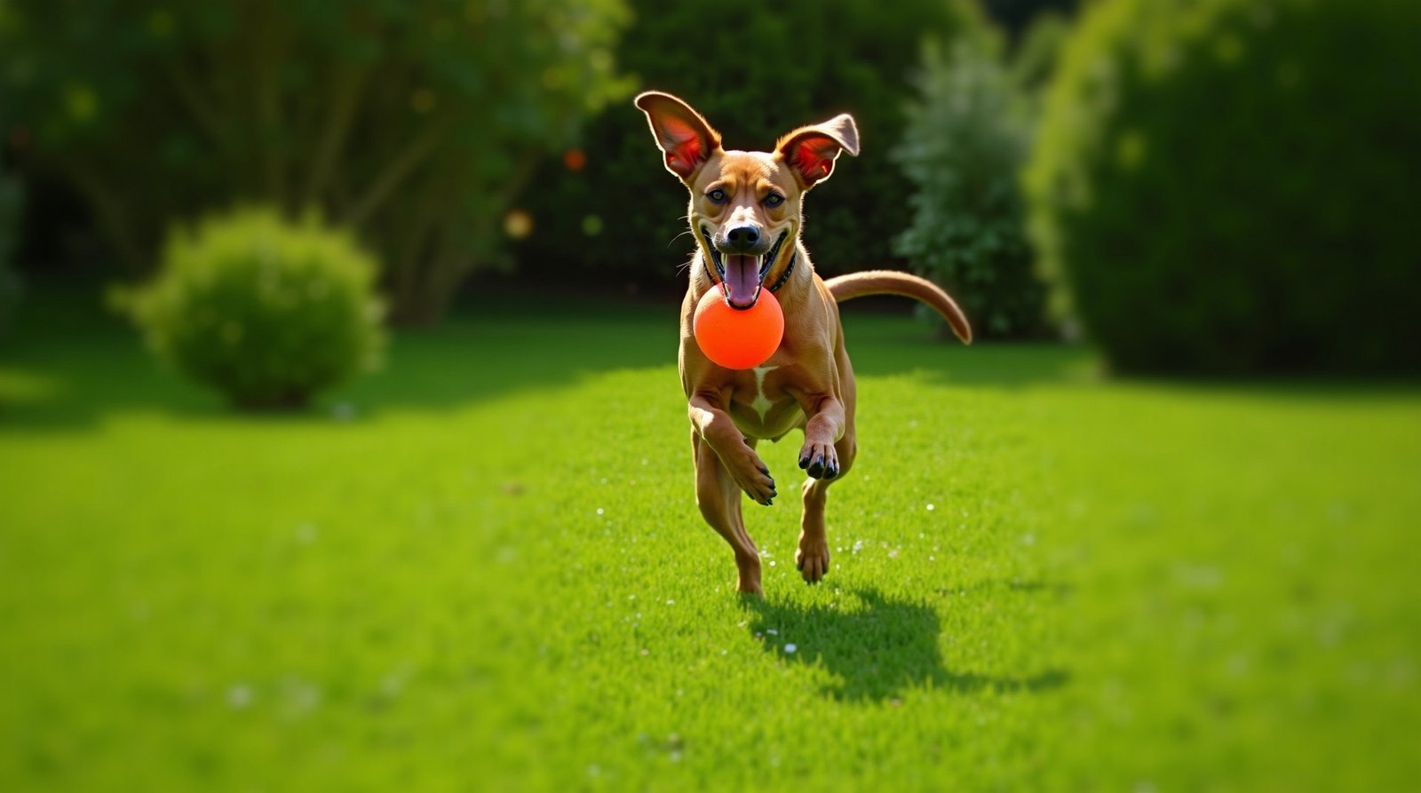 Descubra os Brinquedos Que Mantêm Seu Pet Feliz e Ocupado 34 sta imagem transborda energia e alegria, capturando um momento vibrante de um cão aproveitando o ar livre. Abaixo estão os detalhes que compõem essa cena dinâmica:O Protagonista
Expressão: O cão exibe um olhar de pura felicidade e foco, com as orelhas possivelmente levantadas ou balançando com o movimento. Sua boca está aberta, segurando firmemente o brinquedo, o que dá um aspecto brincalhão e entusiasmado à sua face.Ação: Ele está em pleno movimento, talvez correndo ou saltando pela grama, demonstrando agilidade e vitalidade enquanto interage com seu brinquedo favorito.O Brinquedo
Material: Trata-se de um brinquedo de borracha ou nylon de alta resistência, projetado para suportar mordidas vigorosas e brincadeiras intensas de "busca e traz".Cor: Geralmente em uma cor vibrante (como laranja neon, azul elétrico ou vermelho), facilitando a visualização tanto para o cão quanto para o dono em meio ao verde do quintal.O Ambiente (Quintal)
Cenário: O fundo é composto por um gramado verde bem cuidado, que se estende sob uma luz solar brilhante, criando sombras nítidas e destacando a textura da grama.Atmosfera: O ambiente sugere uma tarde ensolarada e segura, cercada por elementos típicos de um jardim (como arbustos, flores ou uma cerca de madeira), reforçando a ideia de liberdade e diversão doméstica.Estética da Imagem
Dinâmica: A foto possui um senso de movimento, com um leve desfoque de fundo (efeito bokeh) que coloca todo o foco no cão e em sua interação com o objeto.Sentimento: A imagem transmite uma sensação de saúde, exercício e o forte vínculo entre o animal e seu ambiente de lazer.