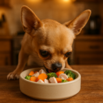 um cachorro pequeno como um chihuahua comendo co 1779154181
