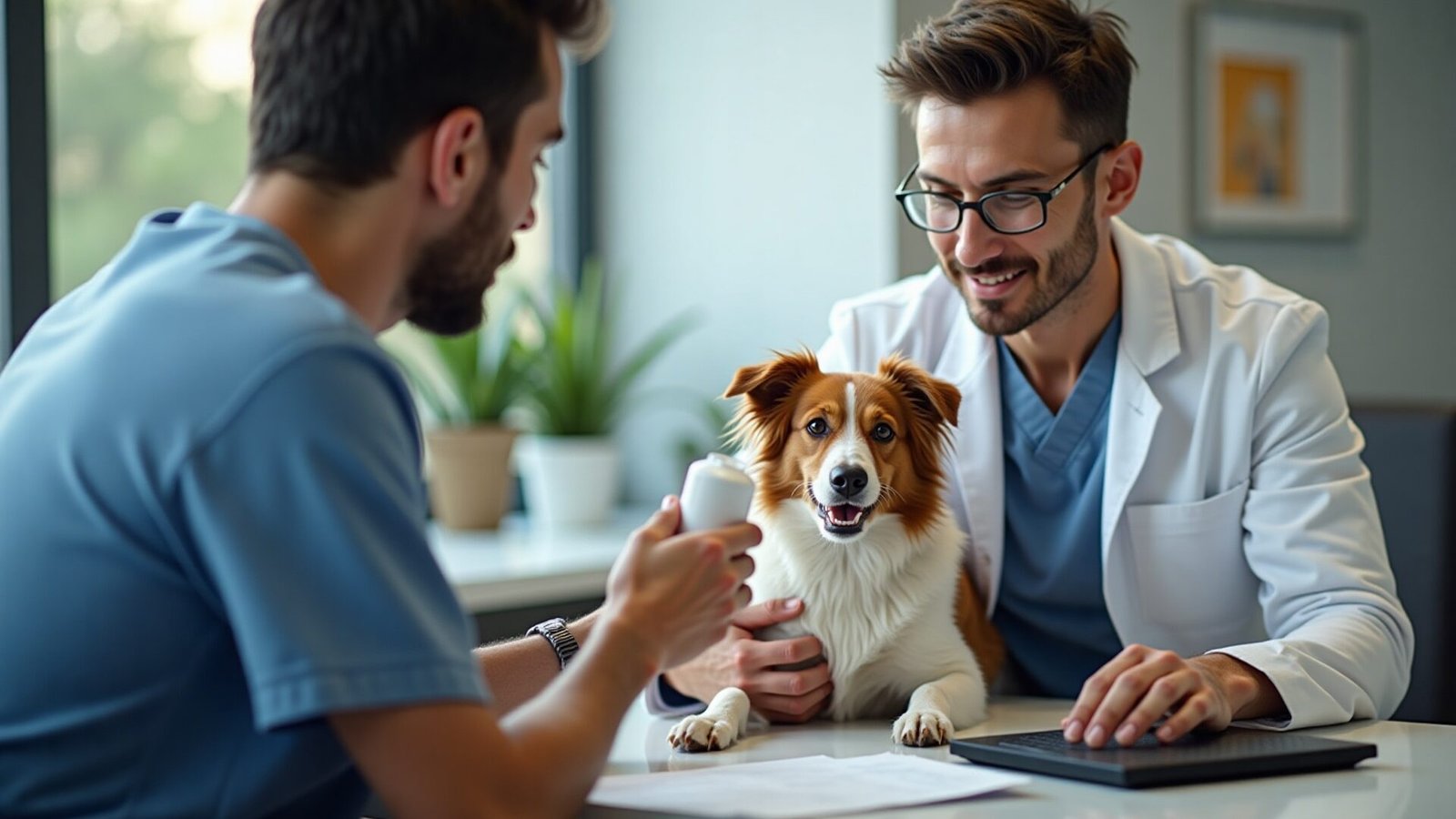 Veterinário explicando o uso de ivermectina para cães