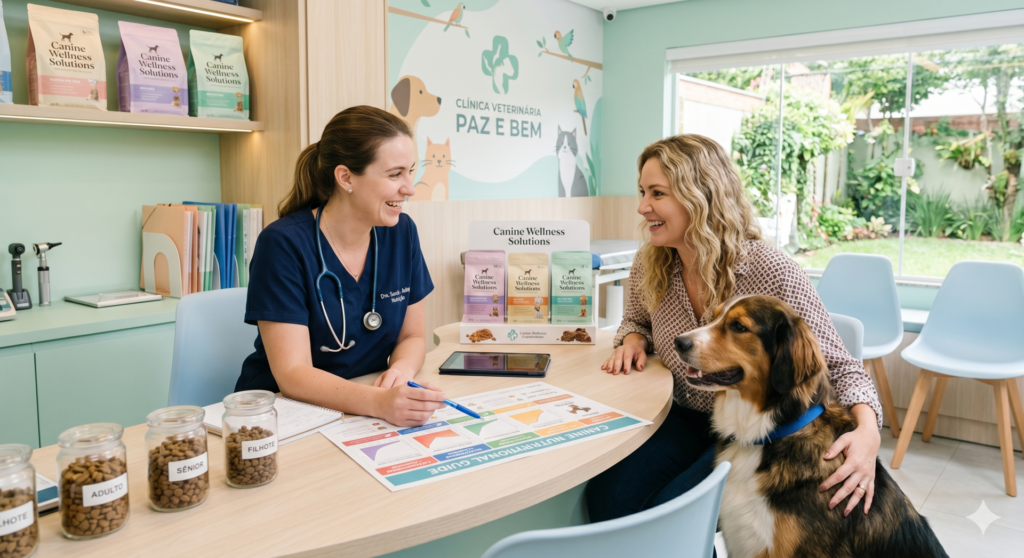 veterinário recomendando rações caninas