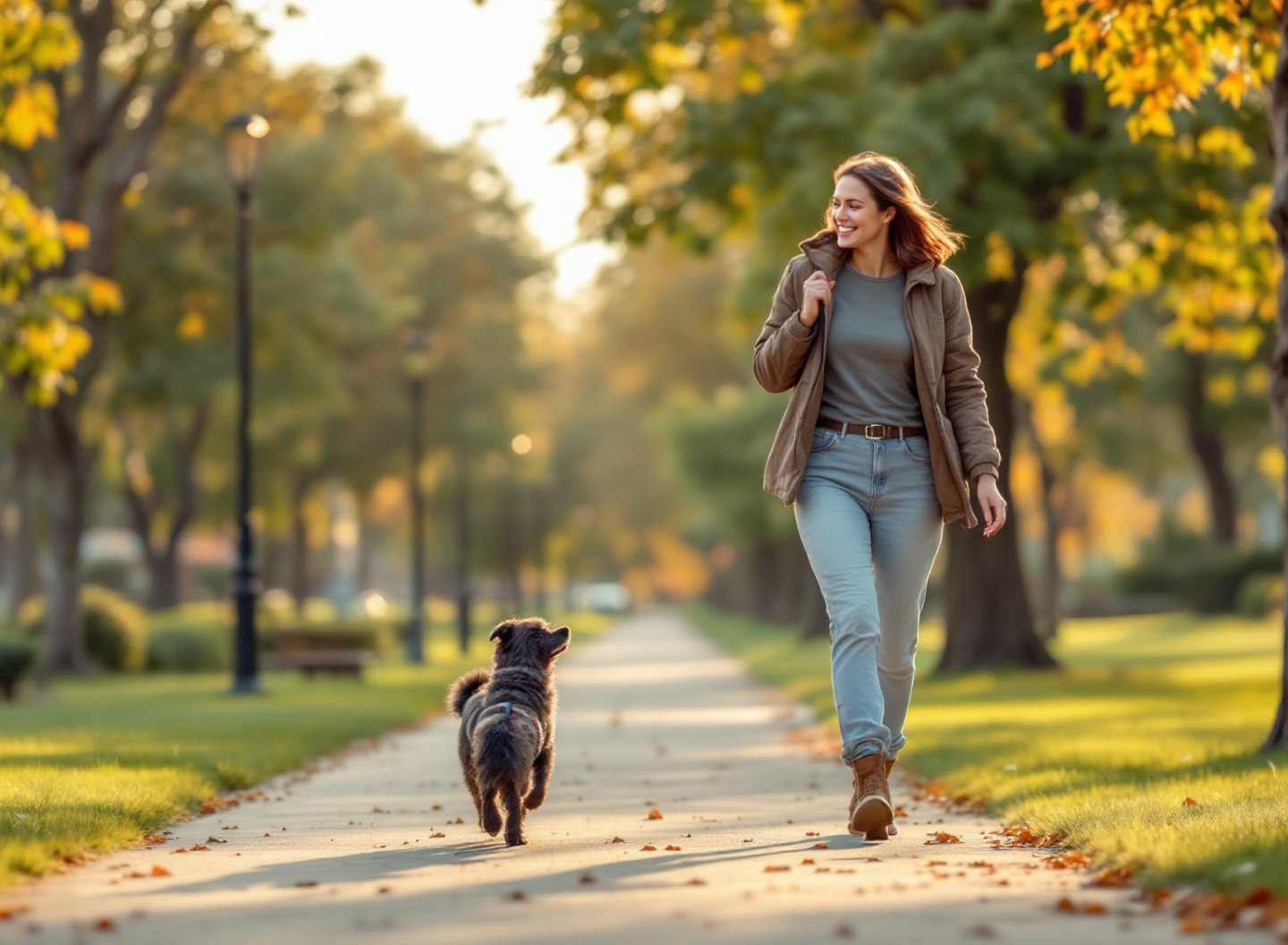 Caminhada relaxante em parque com cão