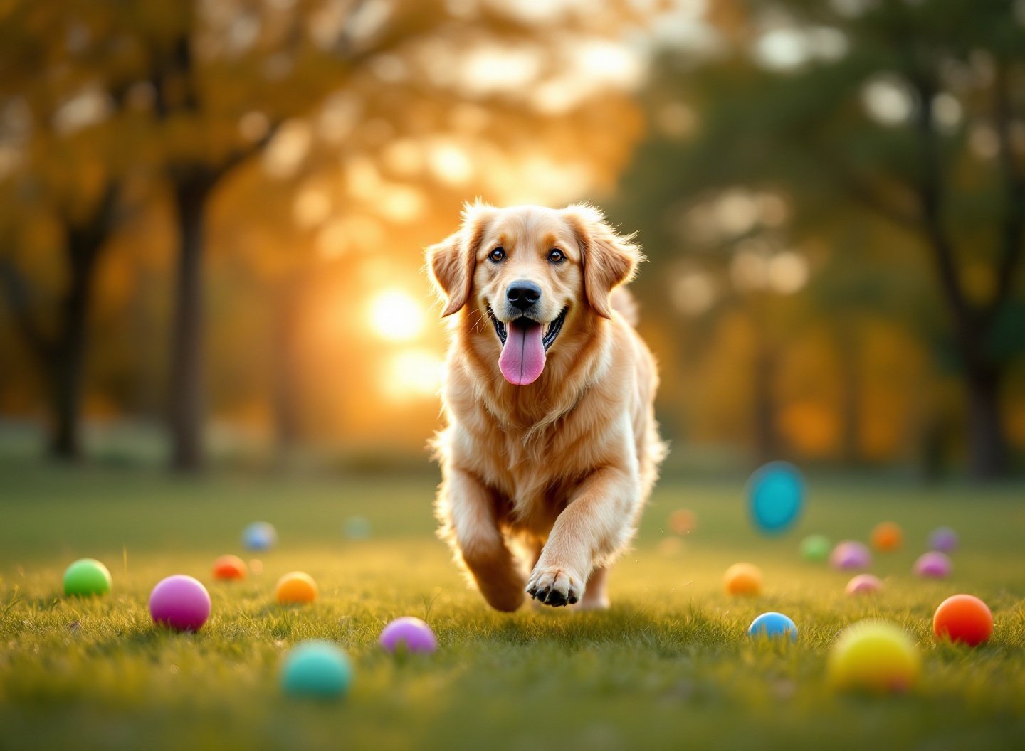 O Próximo Passo: As tendências de 2026 que prometem revolucionar o bem-estar e a felicidade do seu cachorro. 2 Cachorro feliz Golden Retriever brincando em parque ao entardecer, demonstrando alegria e bem-estar