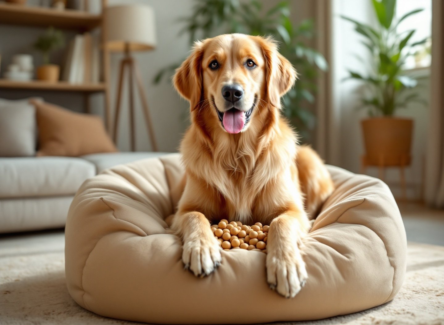 Cachorro Golden Retriever usando brinquedo antiansiedade pet para relaxar