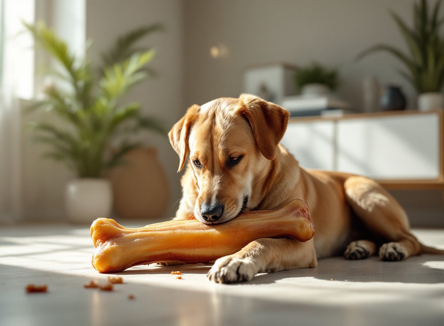 Cachorro labrador mastigando brinquedo de borracha resistente para pets destruidores