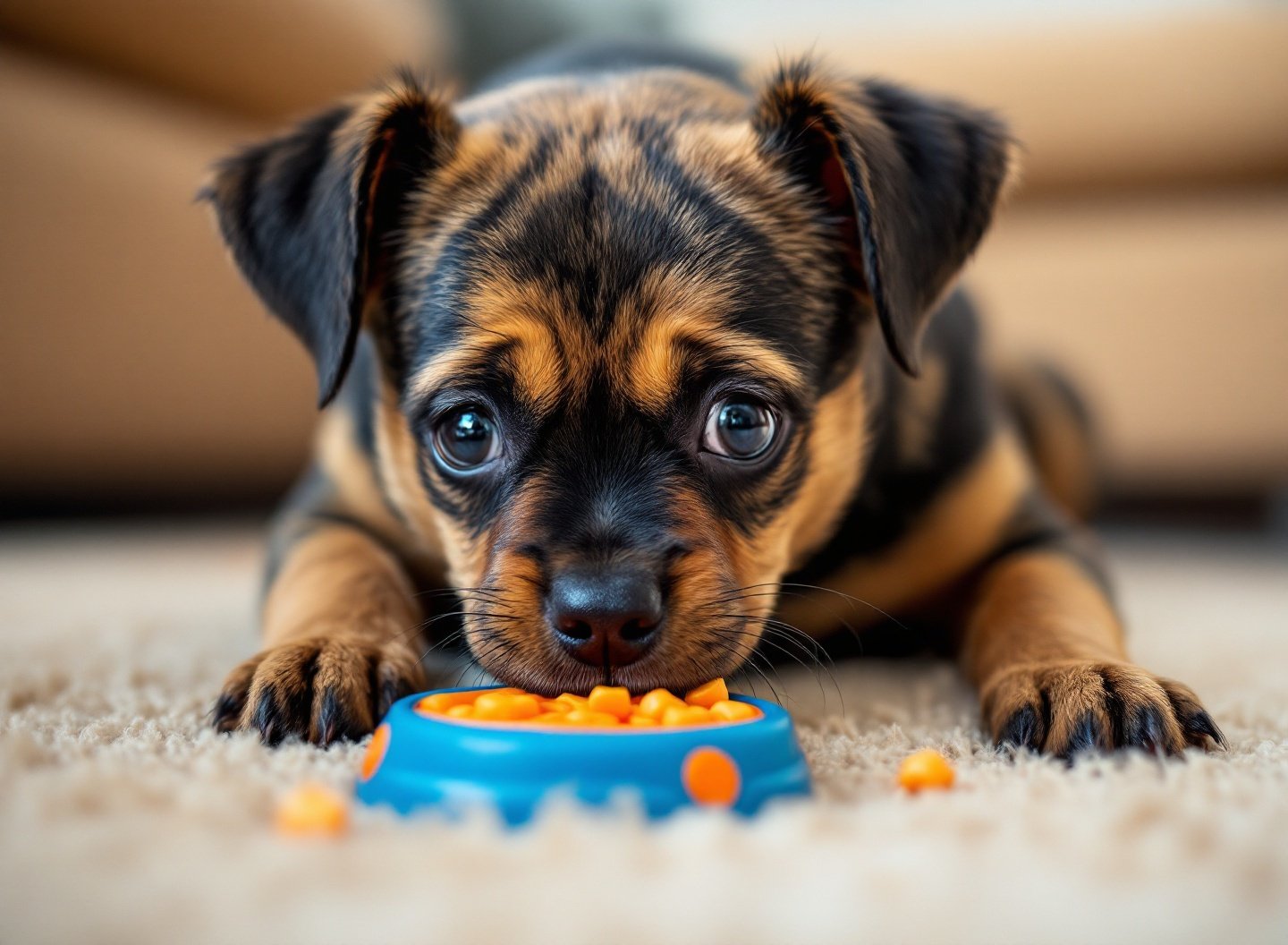 Buldogue Francês interagindo com brinquedo de enriquecimento mental resistente para cães