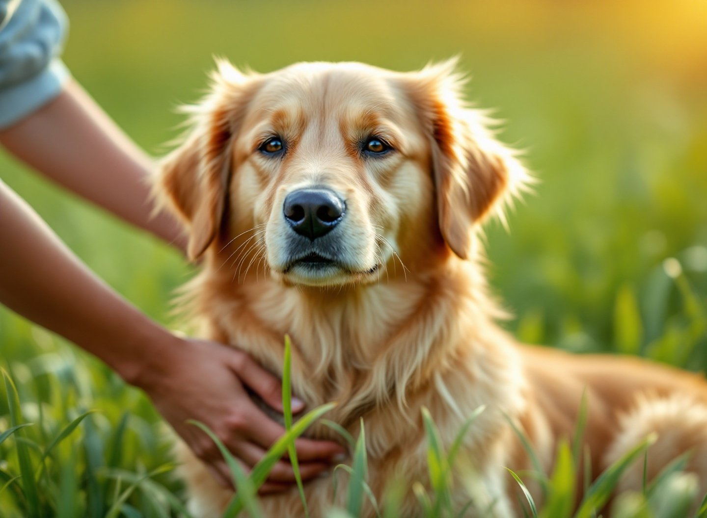 Cansado de infestações? Descubra o produto mais eficaz para eliminar pulgas e carrapatos de vez nos seus cães! 2 Cão Golden Retriever feliz e protegido de pulgas e carrapatos, recebendo carinho