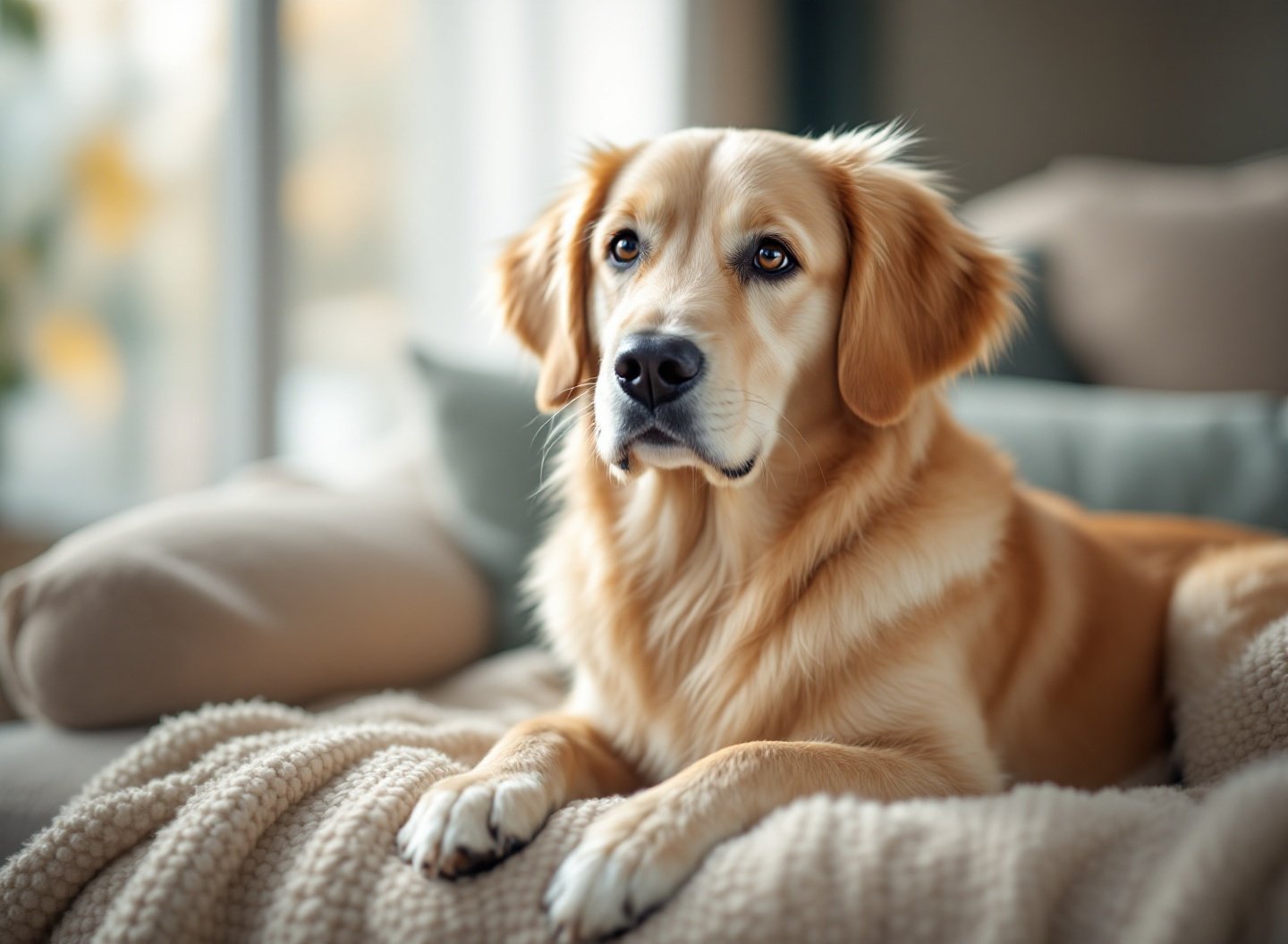Golden Retriever observando atentamente, decifrando sinais emocionais pet