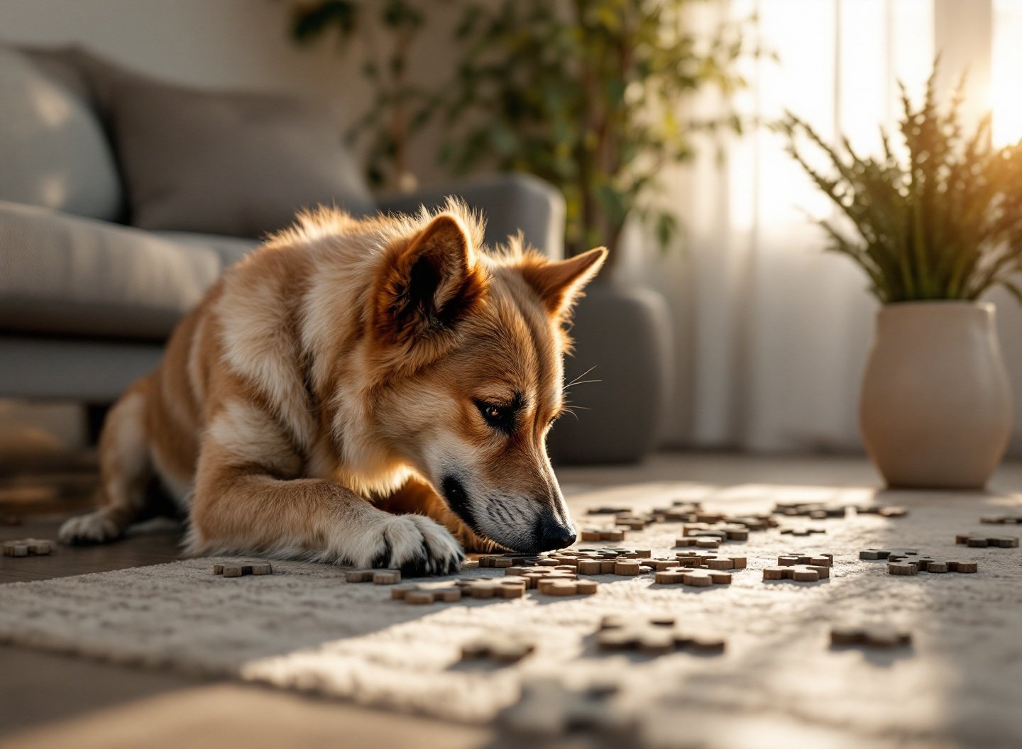 Quando brinquedos não são suficientes: transformando a diversão do seu cão 2 Cão curioso explorando brinquedo de puzzle em casa