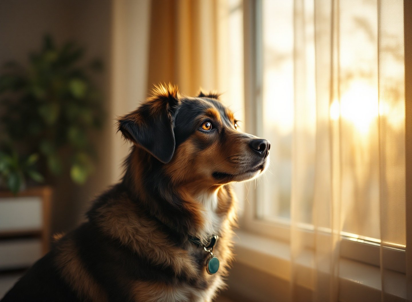 Cão ansioso em sala de estar moderna