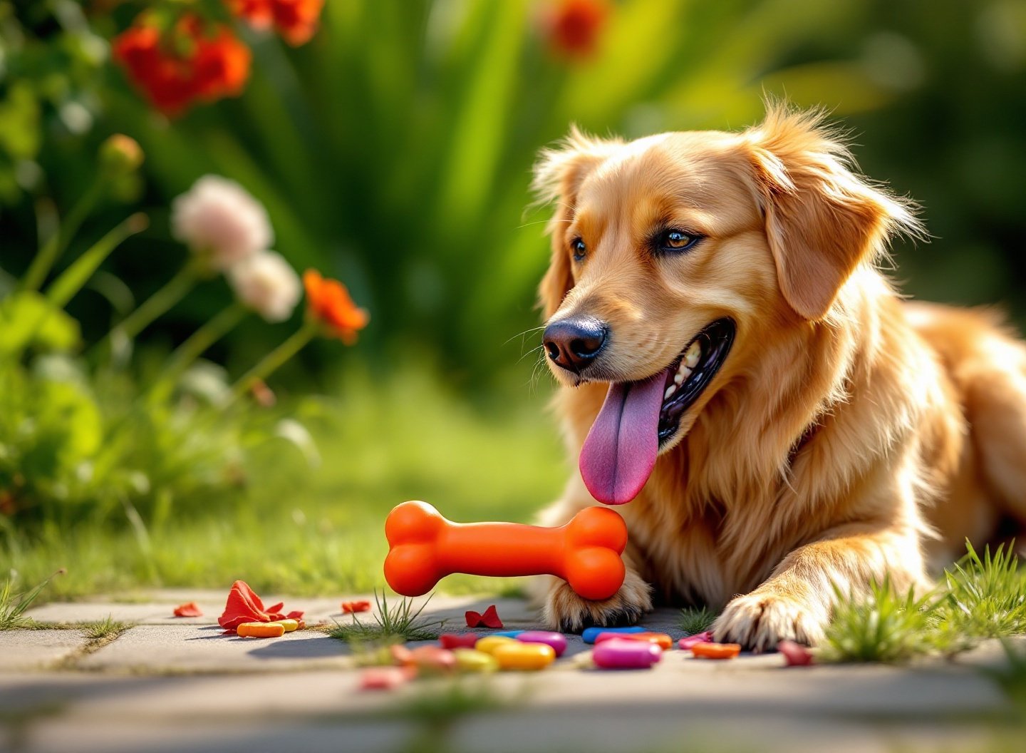 Transforme a diversão do seu pet com a escolha de brinquedo eficaz 2 Golden Retriever brincando com brinquedo de borracha no jardim