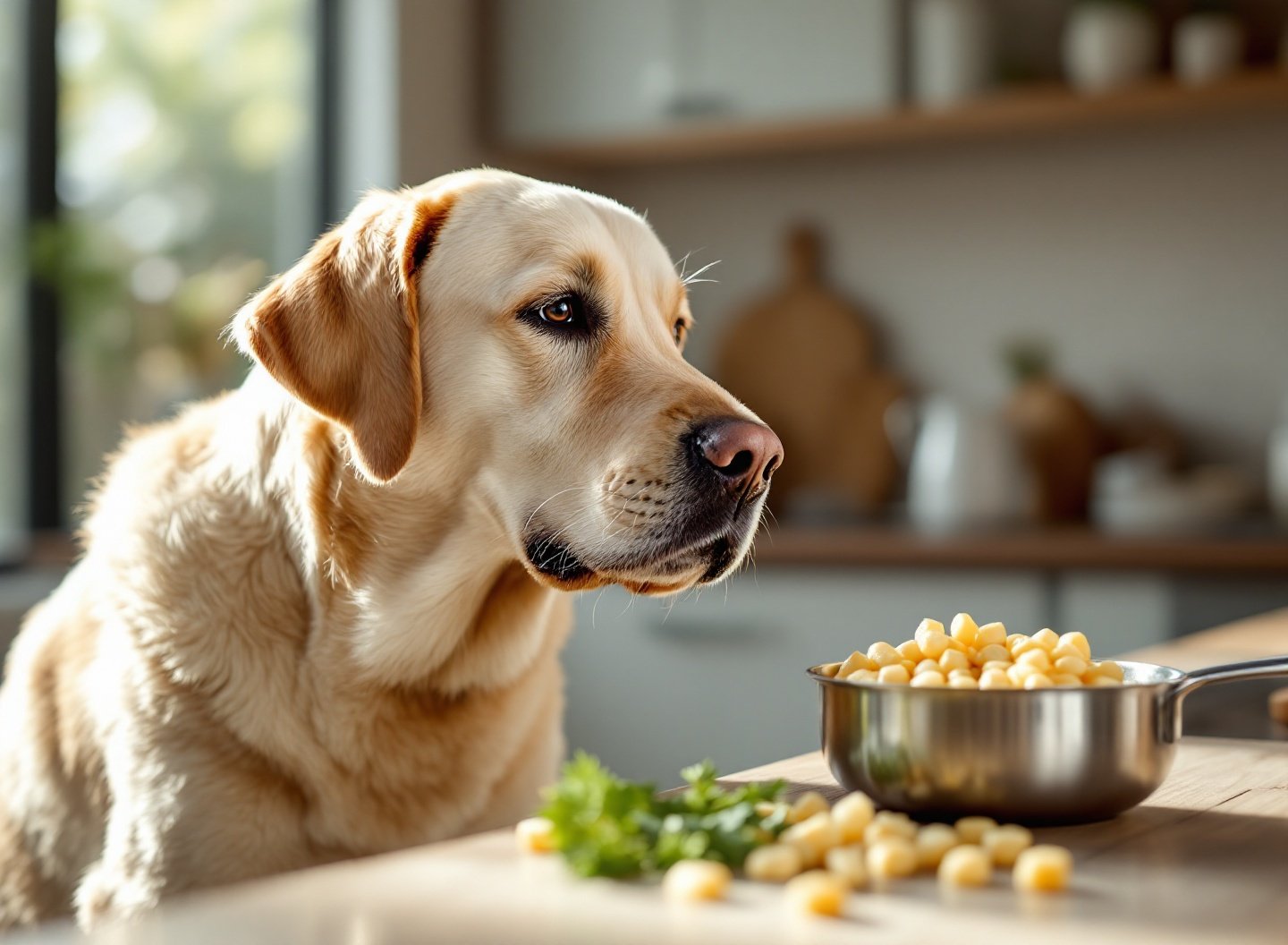 Labrador comendo ração balanceada.