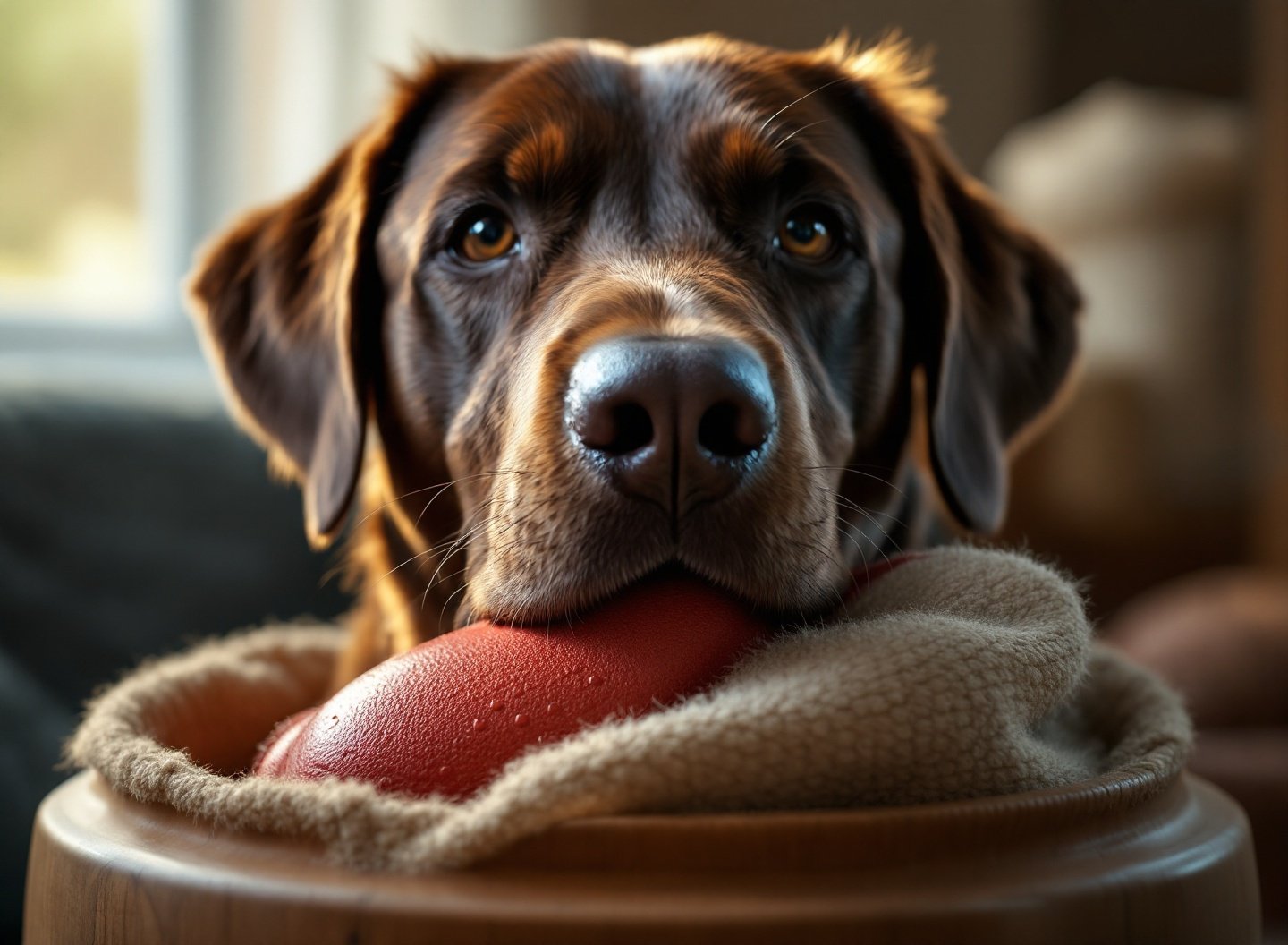 Labrador usando Kong, brinquedo interativo para gastar energia
