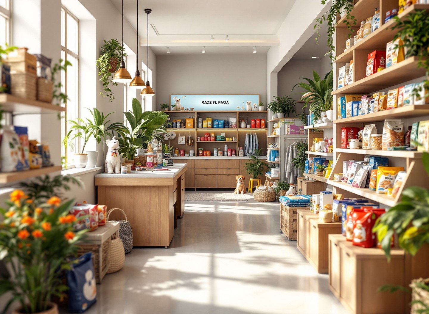 Descubra a Melhor Escolha: Ração Natural ou Comum para Pets 2 Corredor de pet shop com rações naturais e comuns.