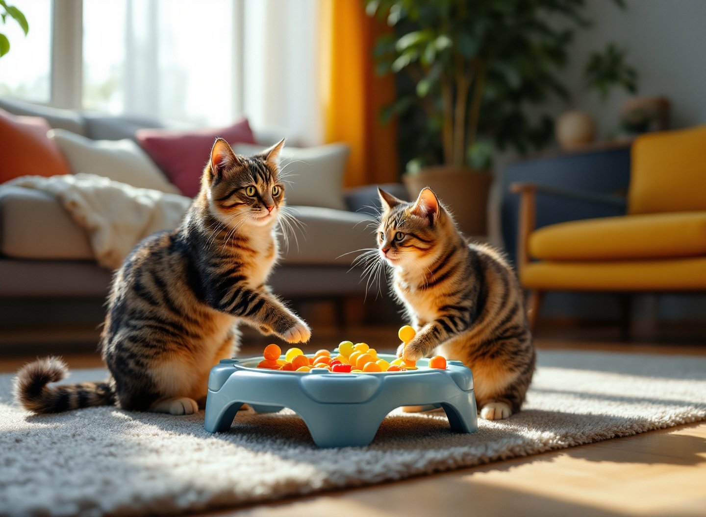 Gato entretido com brinquedo interativo