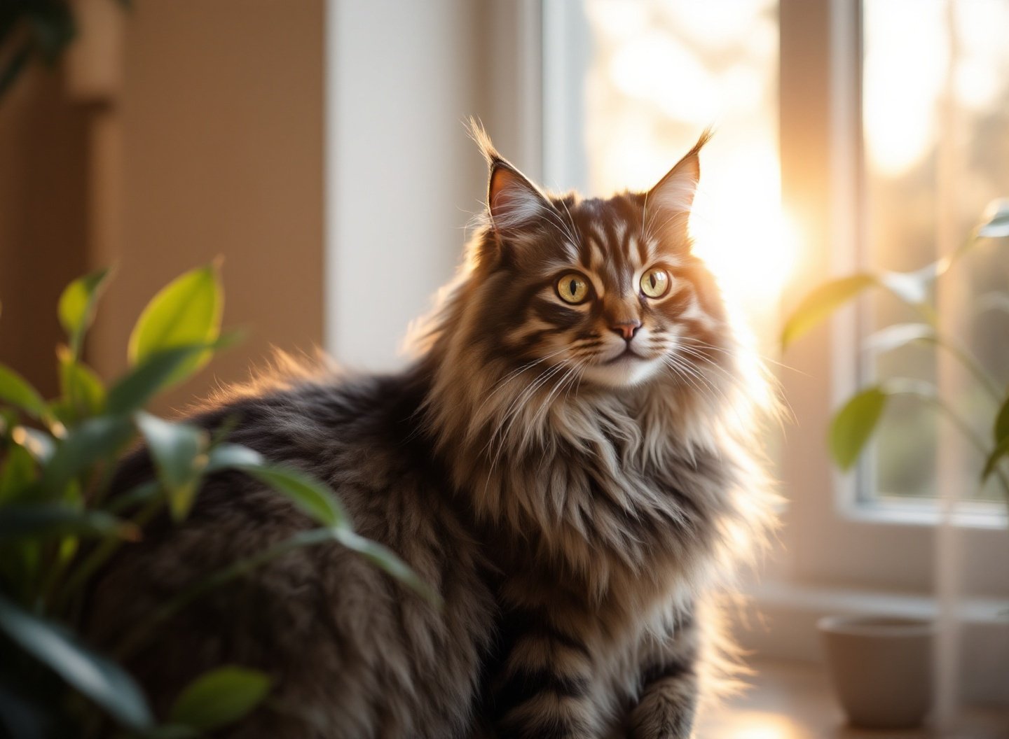 Gato Maine Coon espreguiçando-se, demonstrando conforto e satisfação
