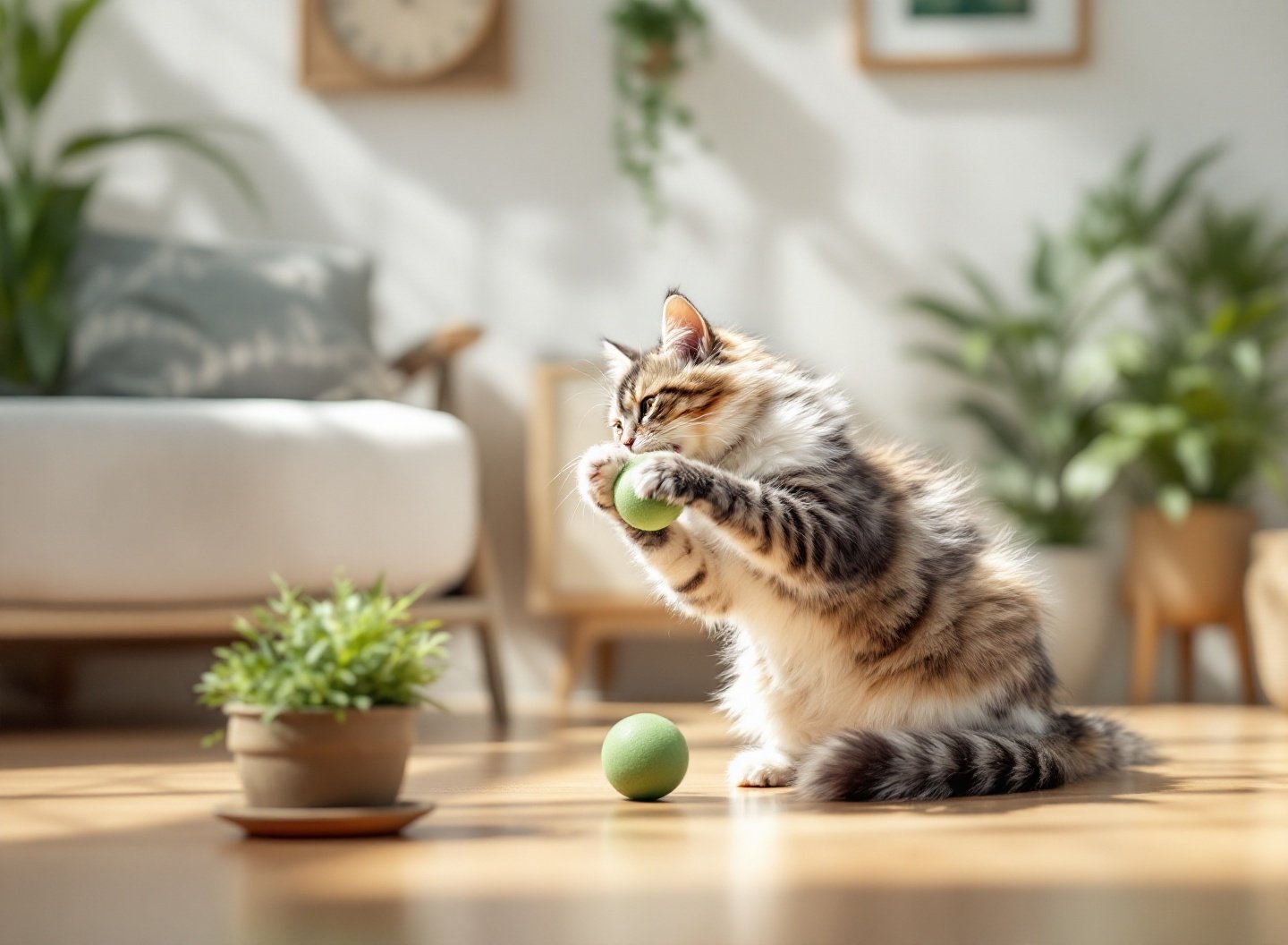 Maine Coon brincando com brinquedo interativo.