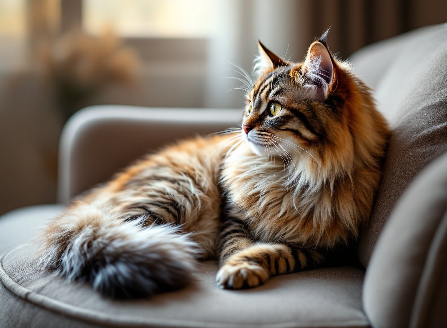 Pelagem saudável de um gato Persa refletindo boa nutrição.