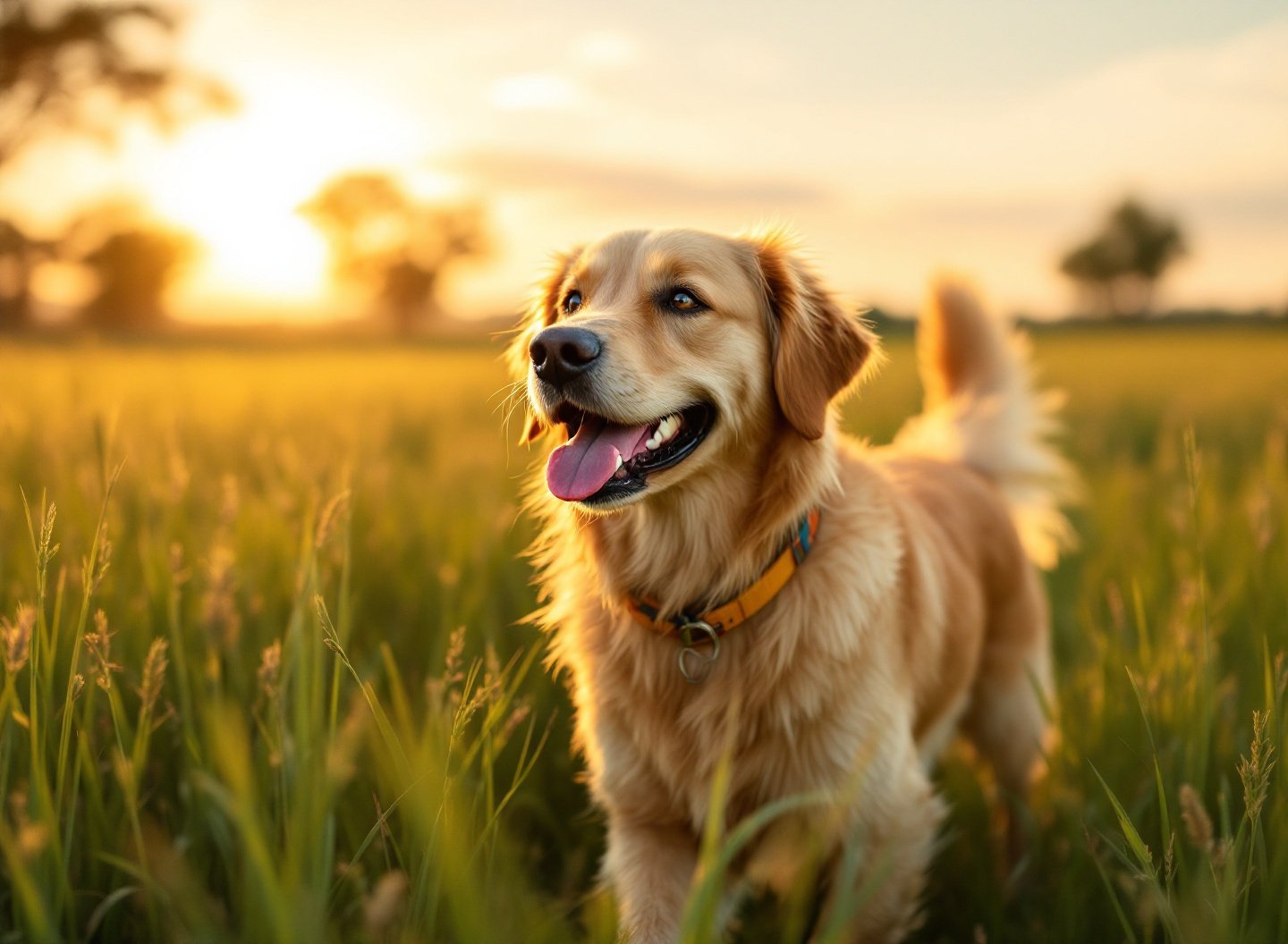 Sinais de que seu pet precisa de ajuda: descubra como transformar o comportamento para uma vida plena. 2 Golden retriever correndo feliz em campo, simbolizando comportamento saudável pet
