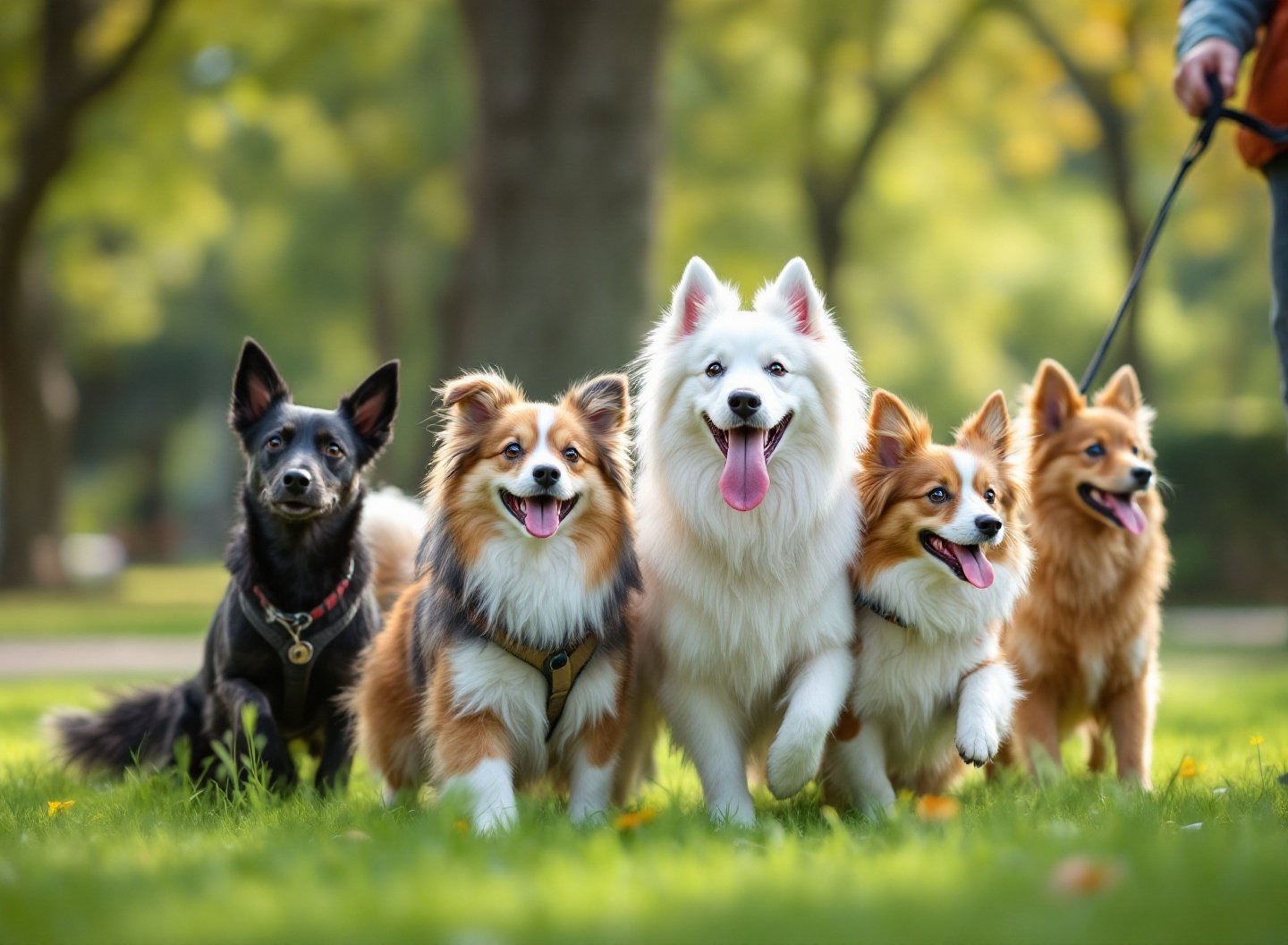 Superando a Culpa: Como a Convivência com Pets Transforma Vidas 2 Cães brincando no parque com dog walker