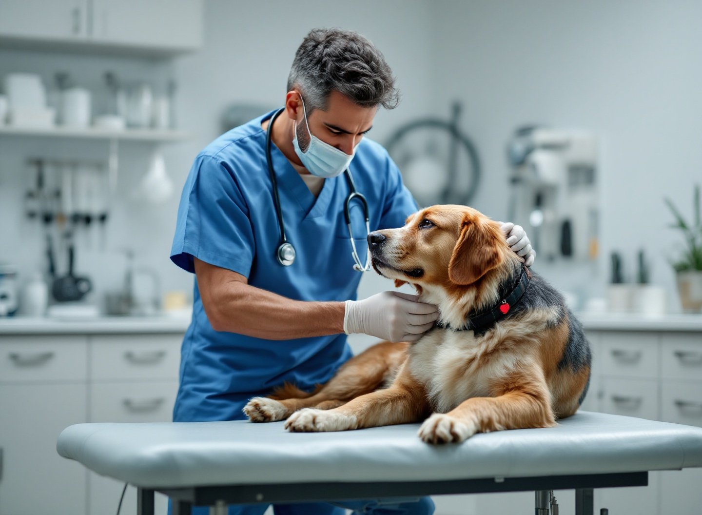 Veterinário examinando cão por sinais de dor