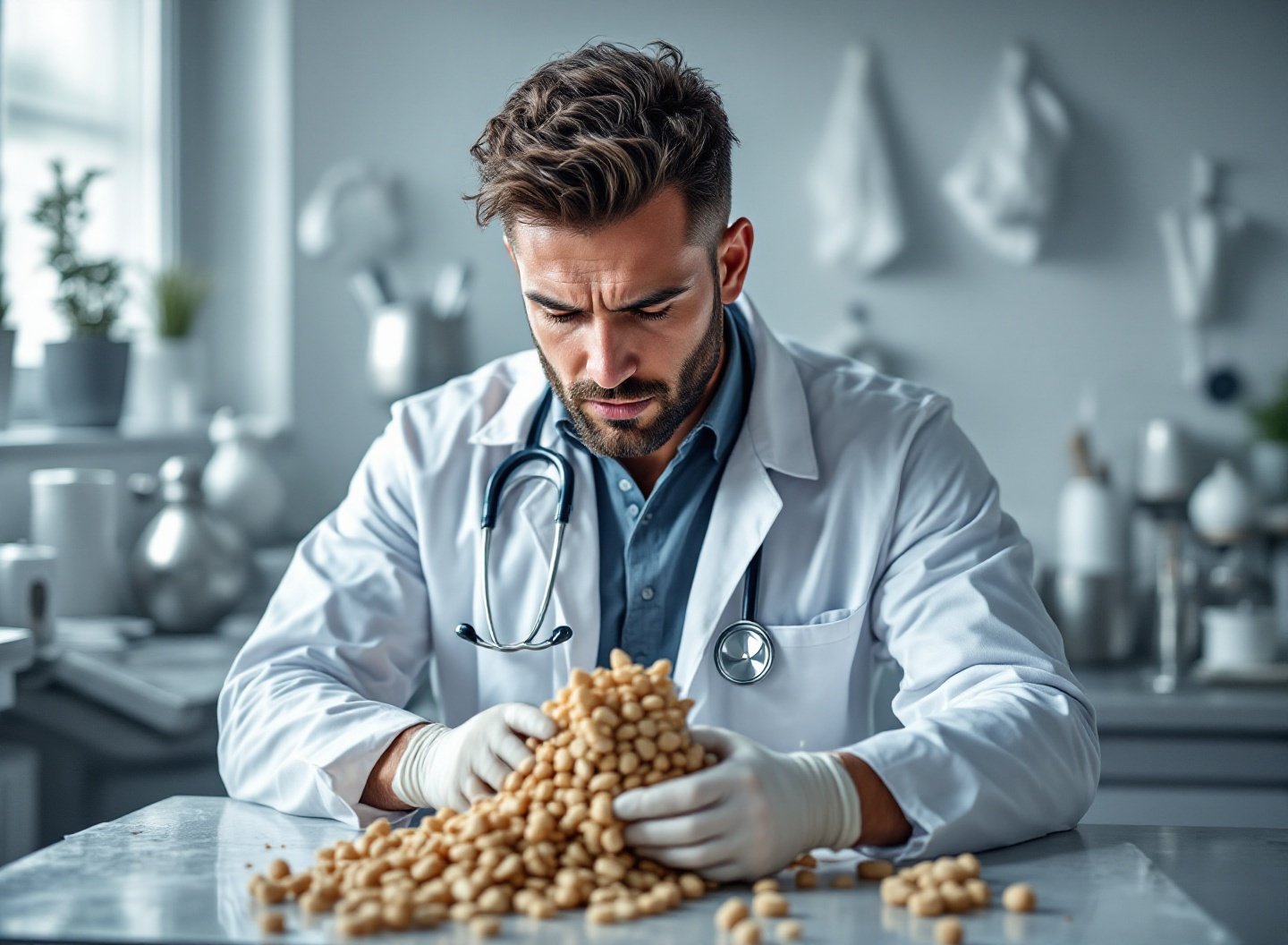 O Efeito da Ração Certa: Melhore a Vida do Seu Pet Agora 2 Veterinário verificando ração pet de qualidade.