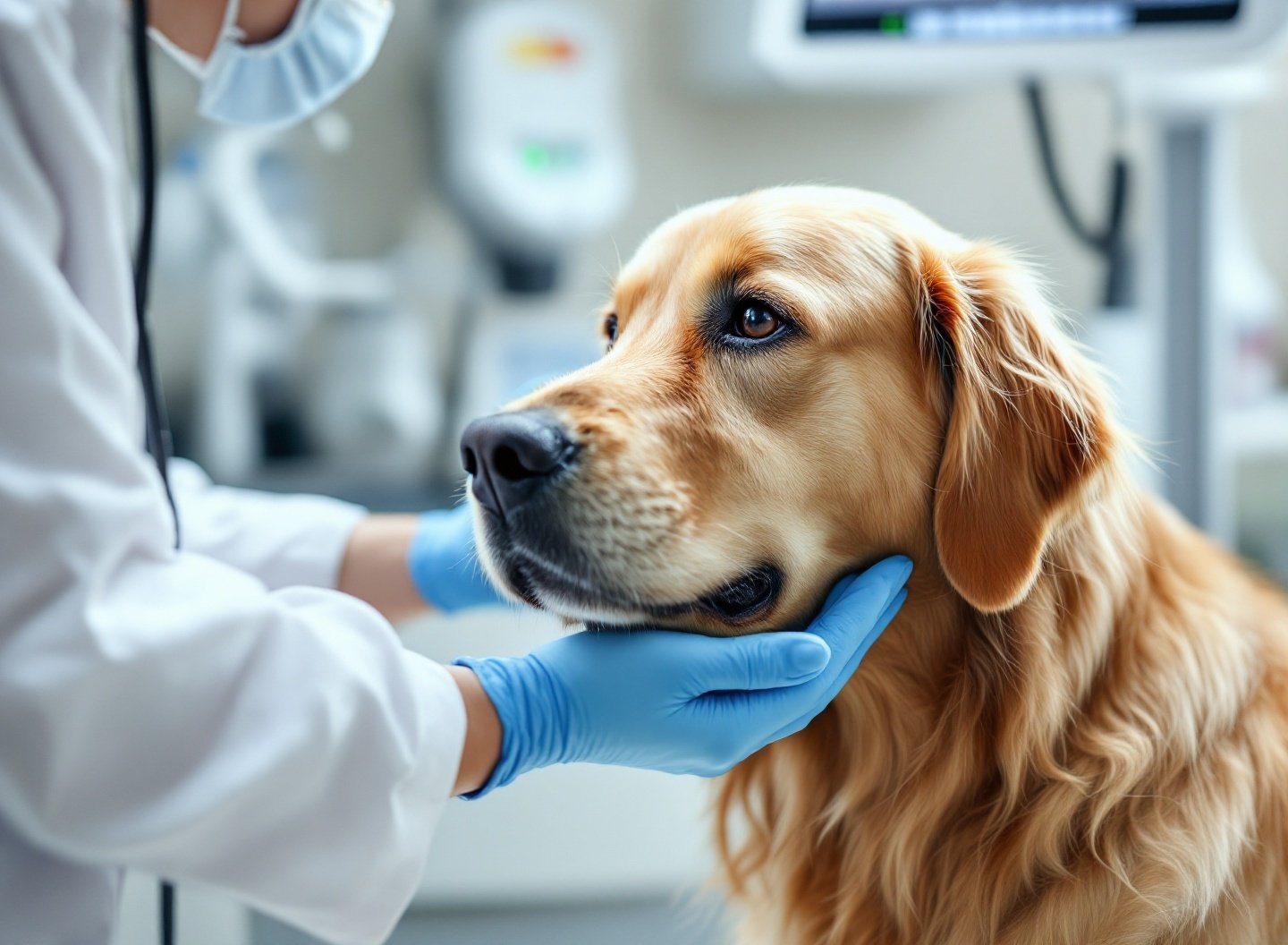 Golden Retriever em consulta veterinária