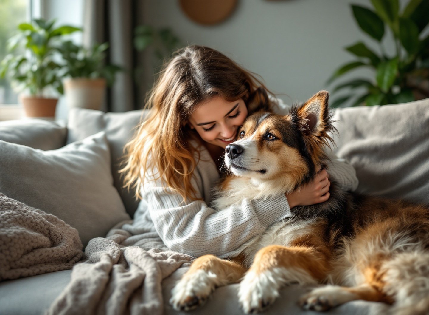 Tutora abraçando cachorro em sinal de conforto e cuidado