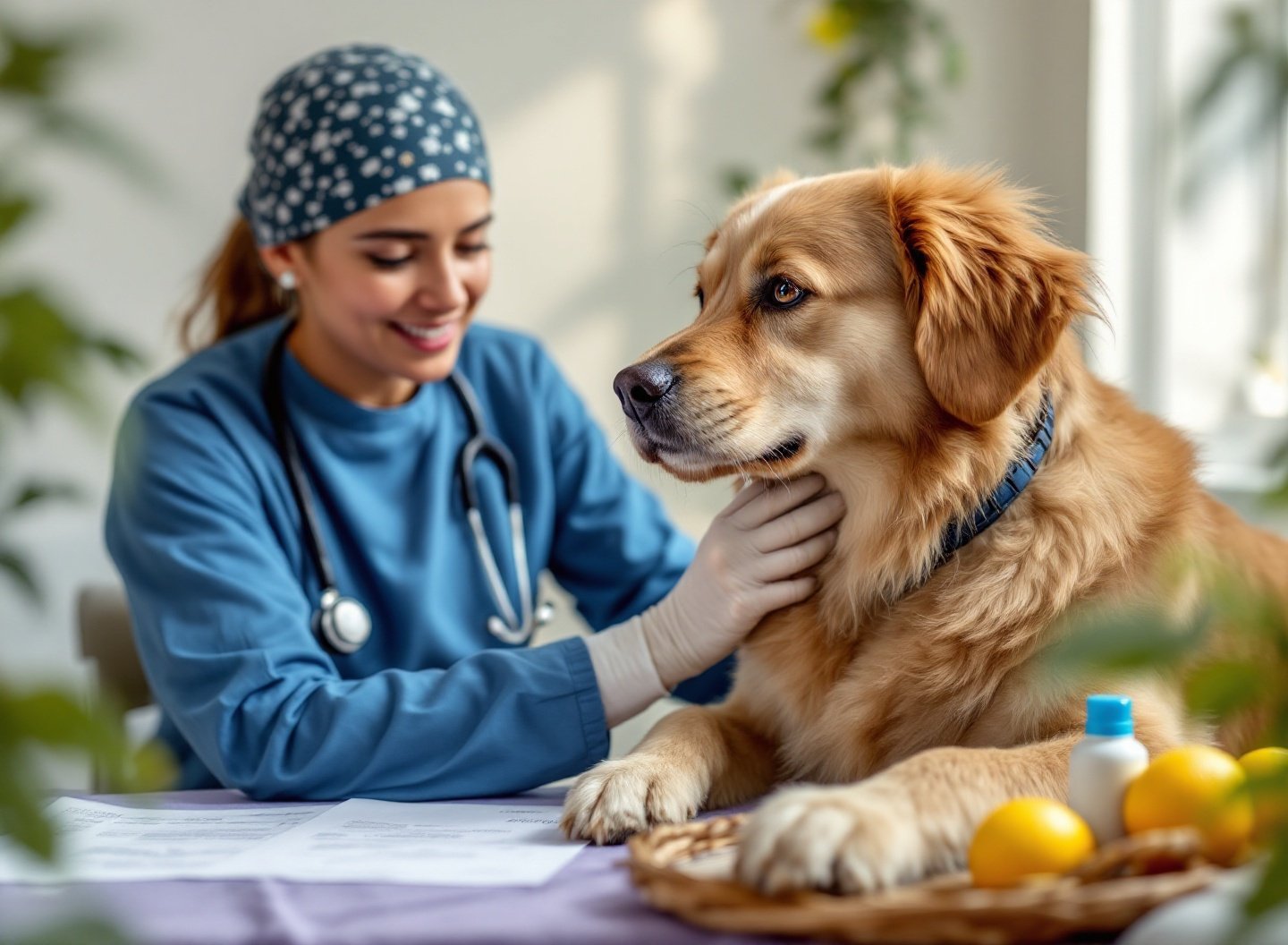 Veterinário orientando sobre calmante natural para cachorro.